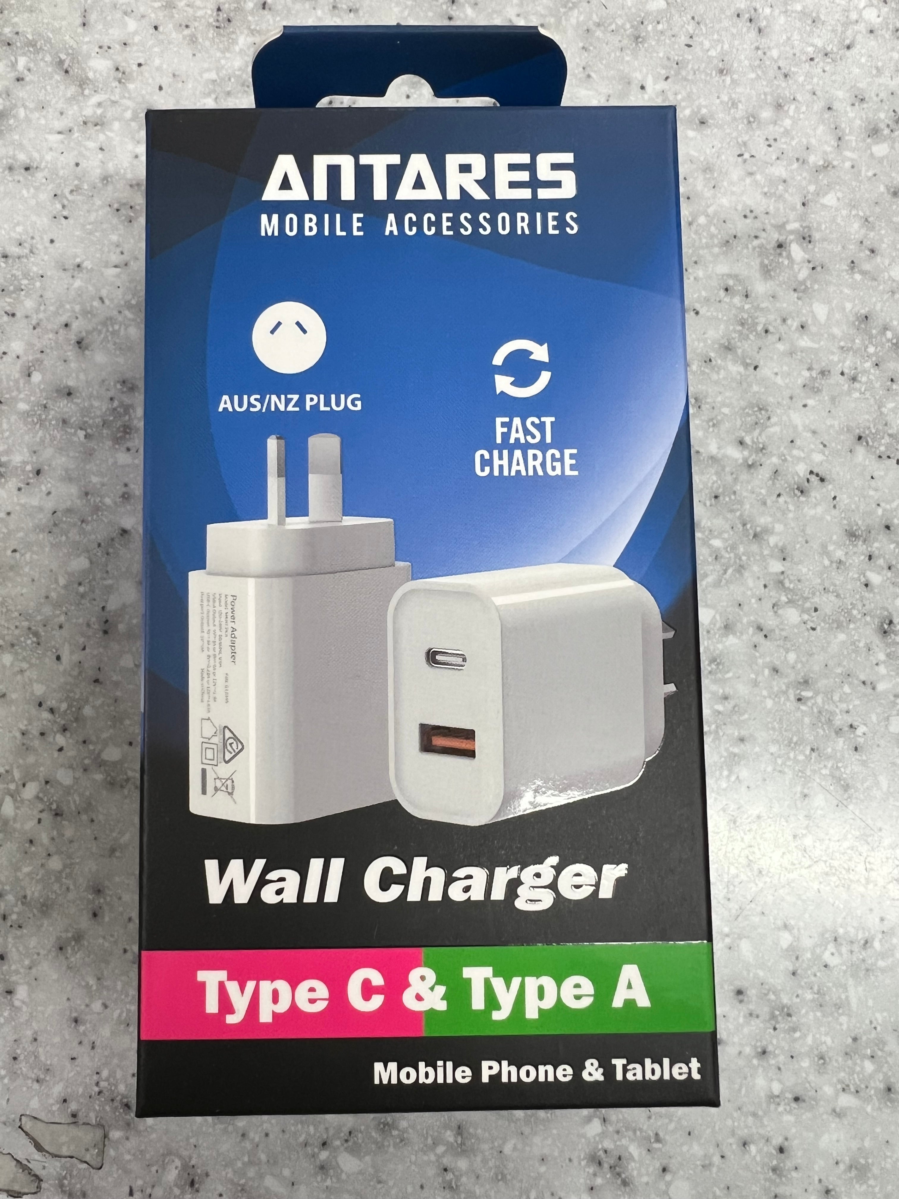 Antares Wall Charger Type C & Type A Mobile Phone & Tablet Fast Charge