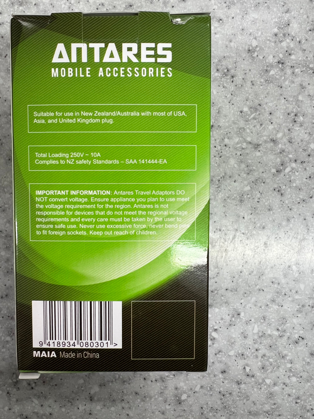 Antares Travel Adaptor International to NZ/AU Plugs