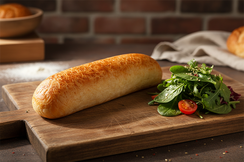 Oli Roll on wooden board with salad